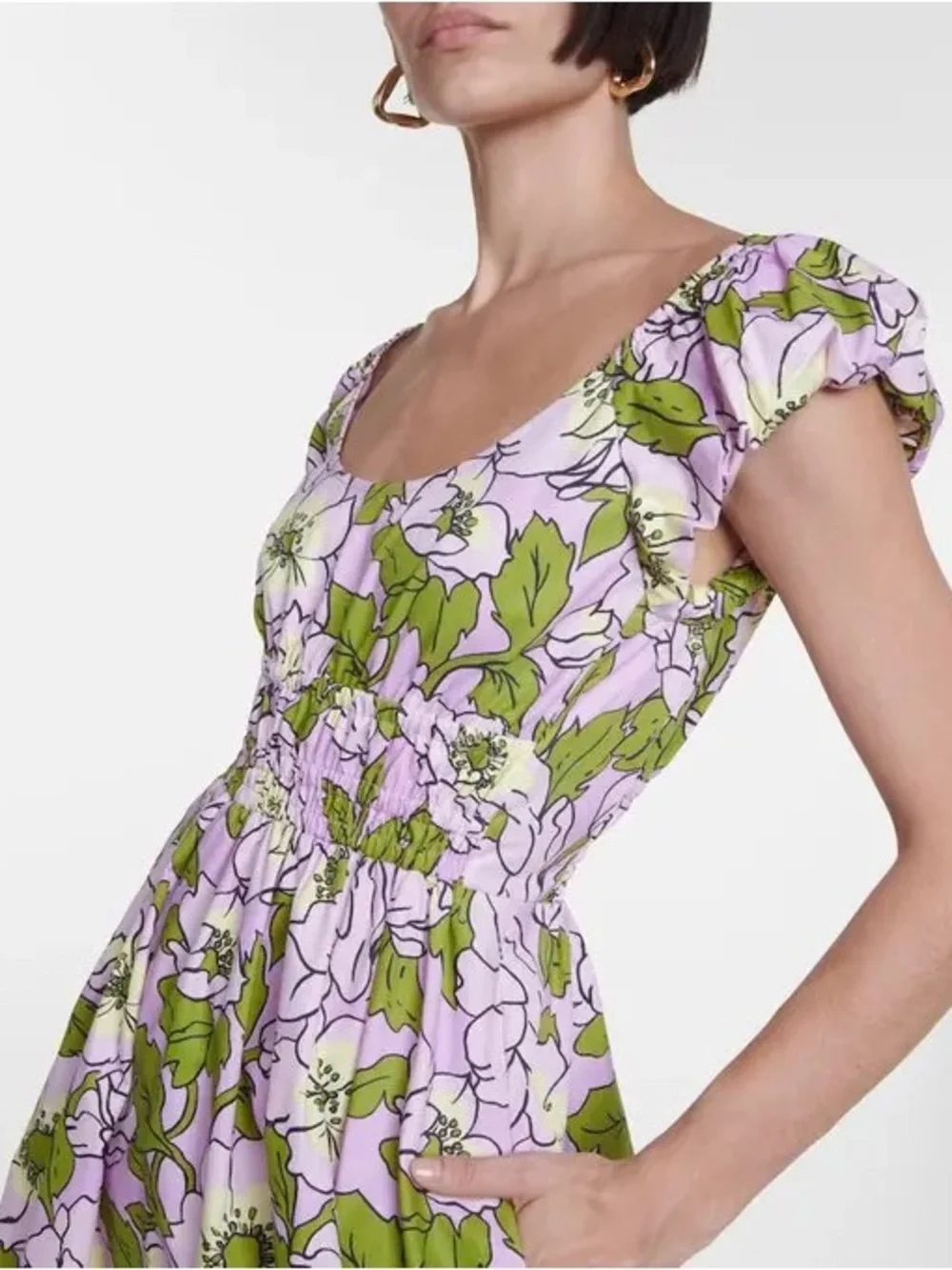 Tory Burch Pink Floral Smocked Cotton Dress Size 10 8719